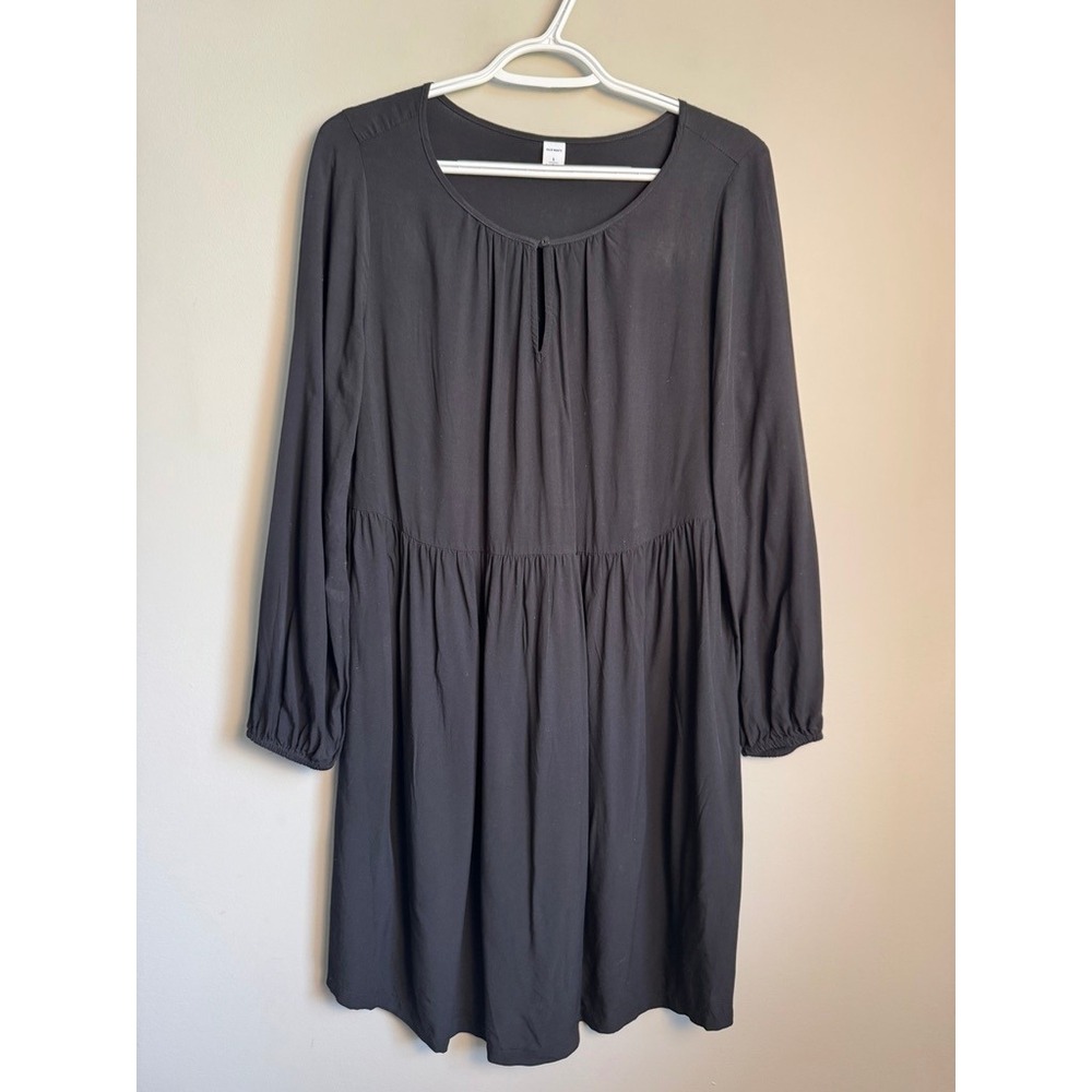 Old Navy Womens Black Sheath Dress S Boho Casual Peasant Long Sleeve Minimalist